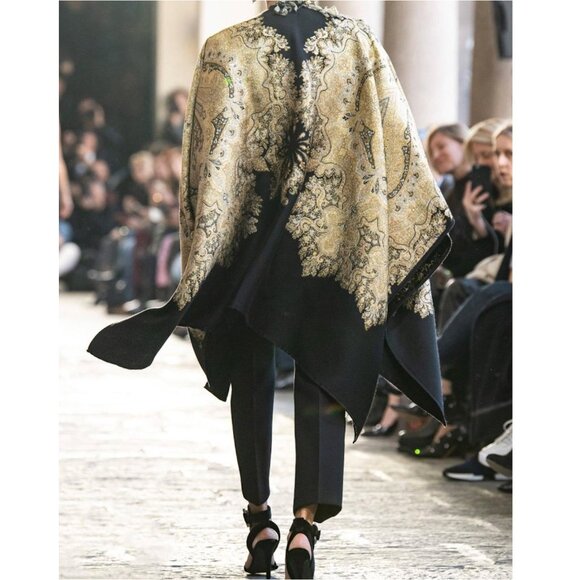 ETRO cape poncho jacket black gold wool metallic paisley pattern - Picture 5 of 13